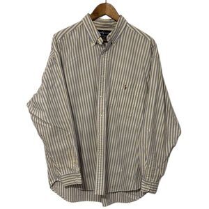 Ralph Lauren Long Sleeve Big Shirt 100% Cotton Blue Yellow Stripe Men's XL